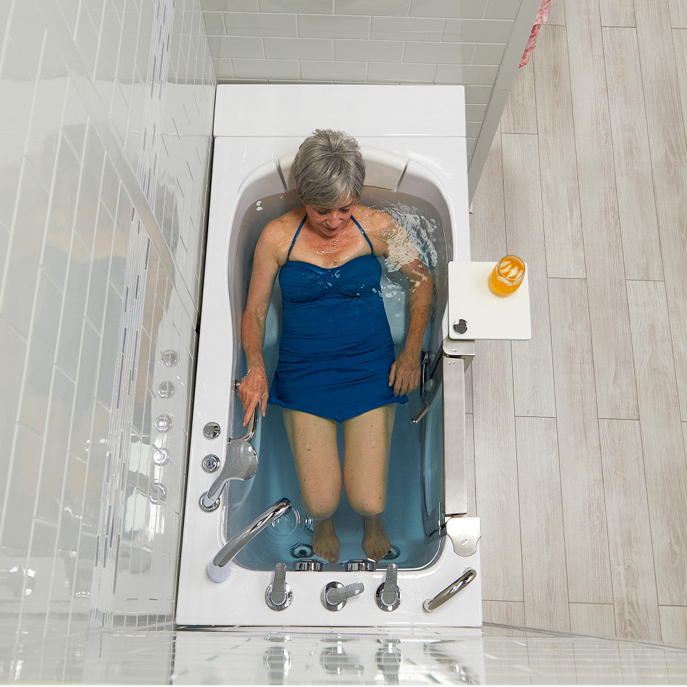 Ella Royal 32"x52" Acrylic Massage Walk-In Bathtub Inward Swing Door, Dual Drain