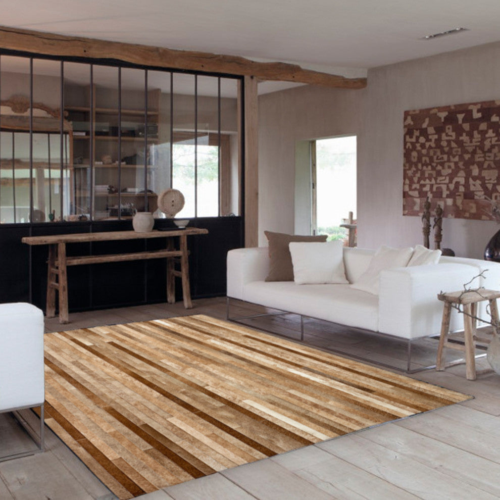 Cowhide Patchwork Rug, Poseidon, Shiitake, 6' X 9'