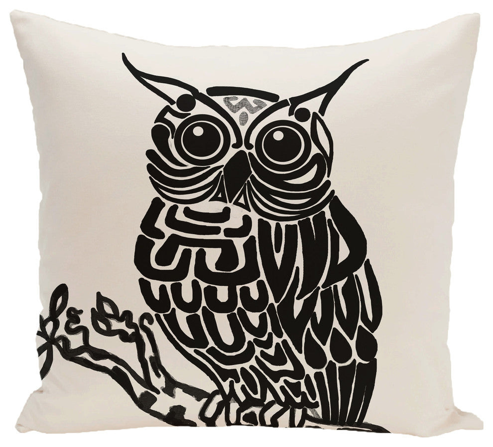 Hootie Animal Print Pillow, Off White - Black, 26"x26"