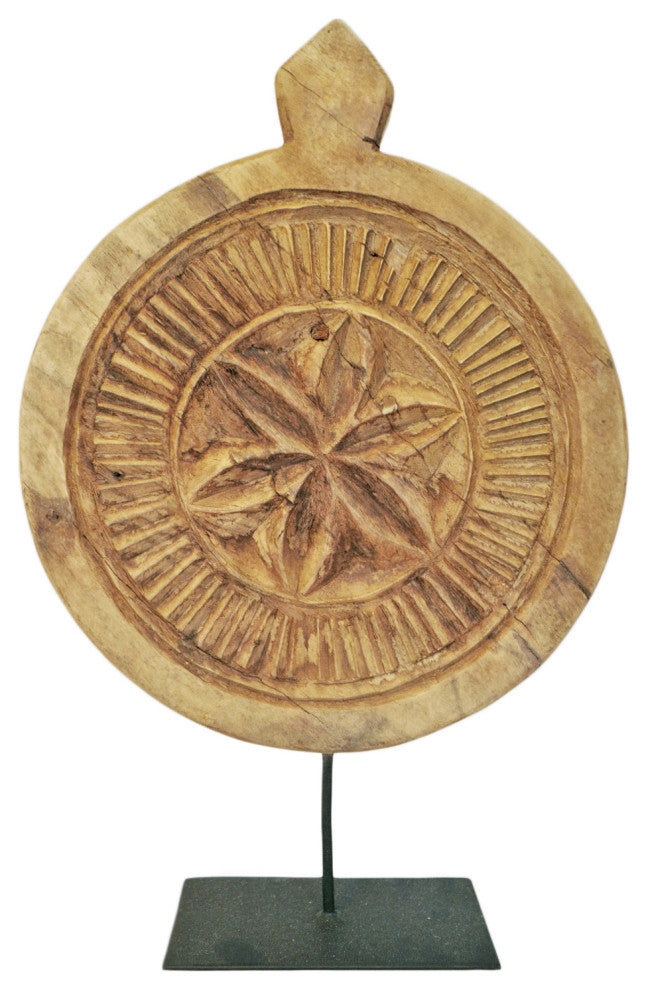 Consigned Vintage Wood Medallion on Stand 6