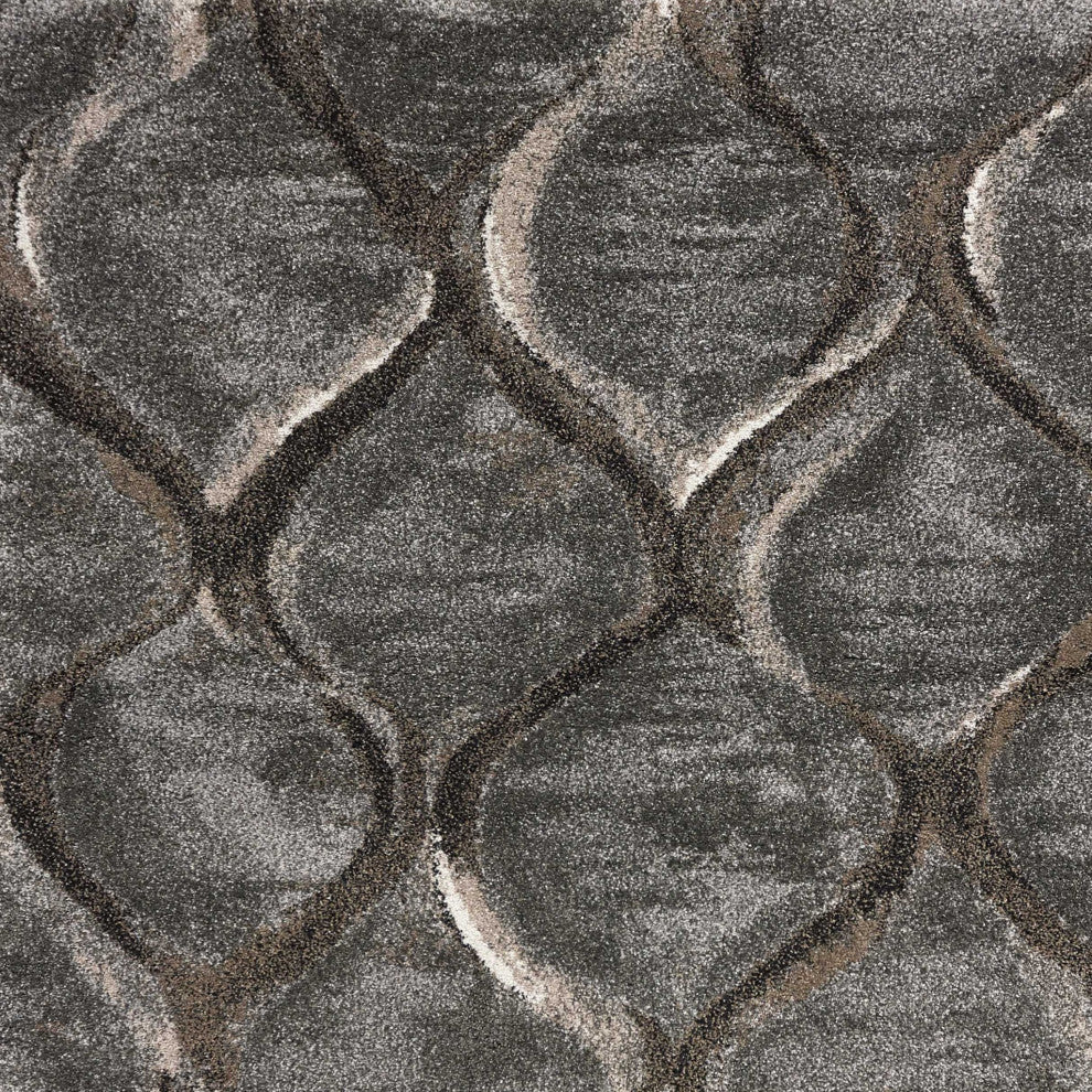 HomeRoots 5'x8' Charcoal Grey Machine Woven Ogee Indoor Area Rug