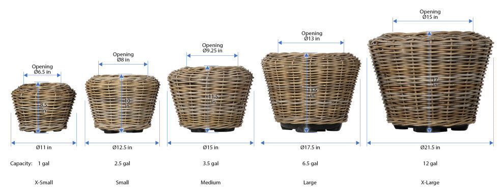 Rattan Kobo Indoor and Outdoor Planter Basket With Plastic Pot, X-Small