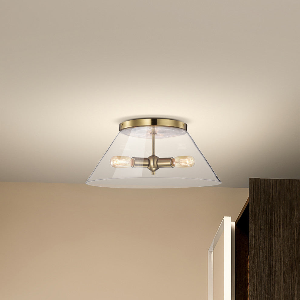 Dover 3-Light Large Flush Mount Fixture, Vintage Brass With Clear Glass
