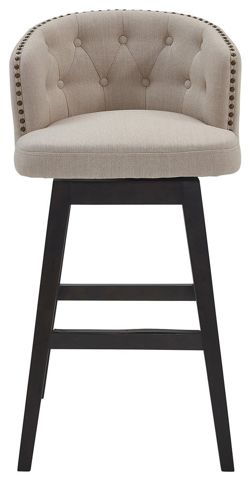 Thomas 26" Wood Swivel Counter Stool Tufted, Espresso Finish, Tan Fabric