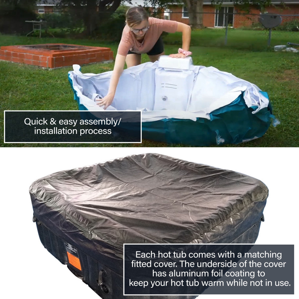 Aleko Square Inflatable Jetted Hot Tub Spa With Cover, 6 Person, 265 Gallon