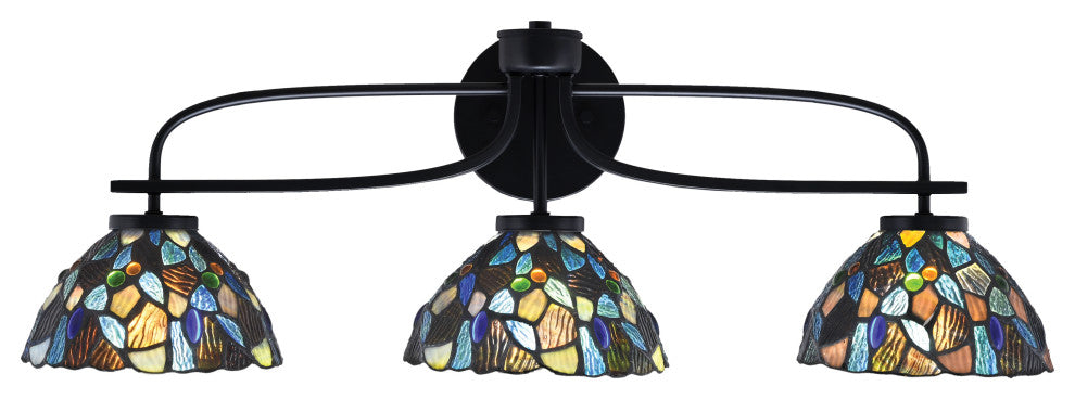 Cavella 3 Light Bath Bar, Matte Black Finish, 7" Blue Mosaic Art Glass