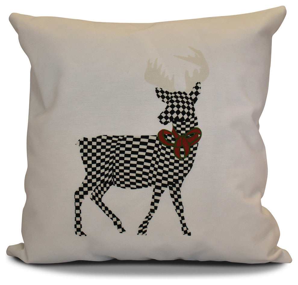 Merry Deer Pillow, White, 16"x16"
