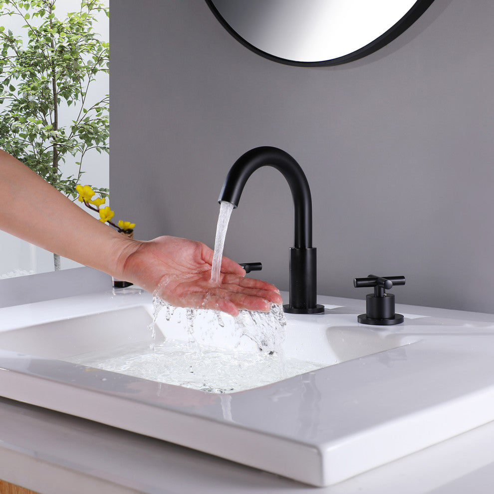Deck Mounted Dual Handle Widespread Bathroom Faucet, Matte Black