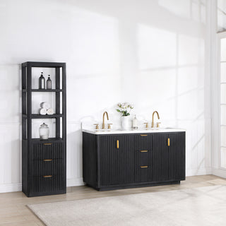Vinnova Cadiz Bath Vanity, Composite Stone Top, Black, 60", No Mirror