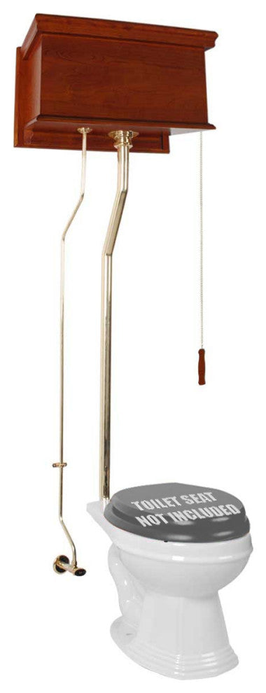 LIGHT MAHOGANY HIGH TANK PULL CHAIN Toilet With White Elongated Toilet Bowl