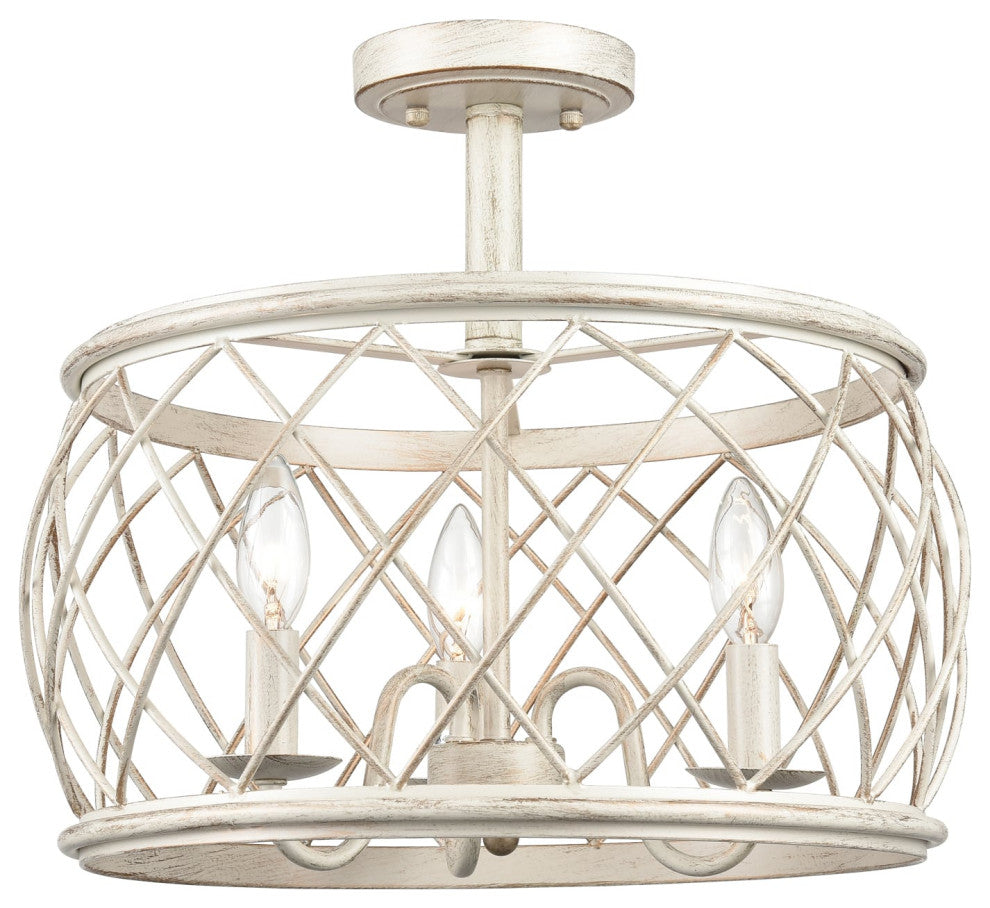 Farmhouse 3-Light Drum Semi Flush Mount Ceiling Light, Beige