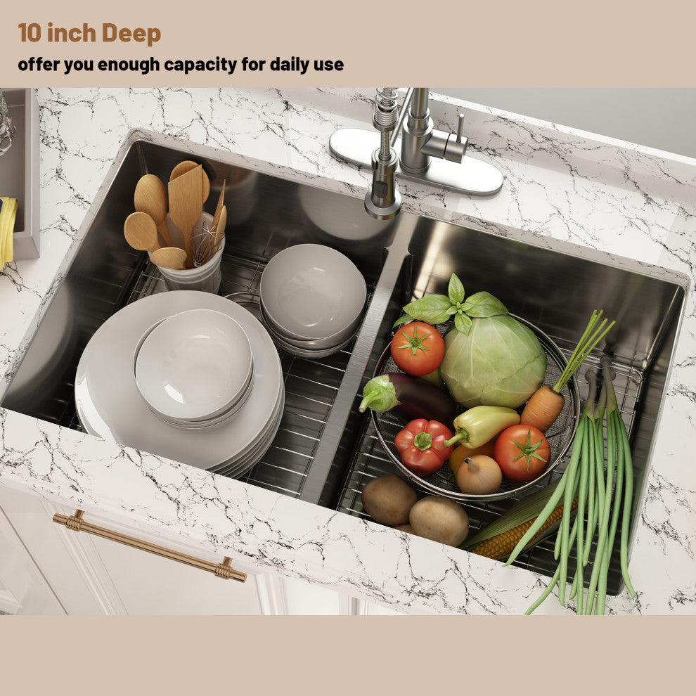 Stainless Steel Undermount Double Bowl Kitchen Sink with Accessories