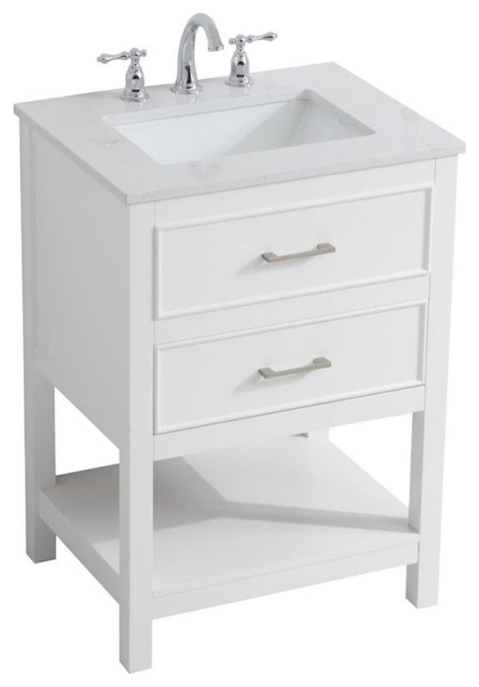 Elegant Decor Sinclaire 24" Single Quartz Top Bathroom Vanity in White