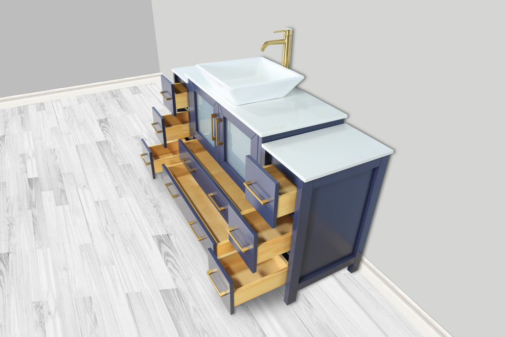 Vanity Art Vanity Set With Vessel Sink, Blue, 60", Standard Mirror