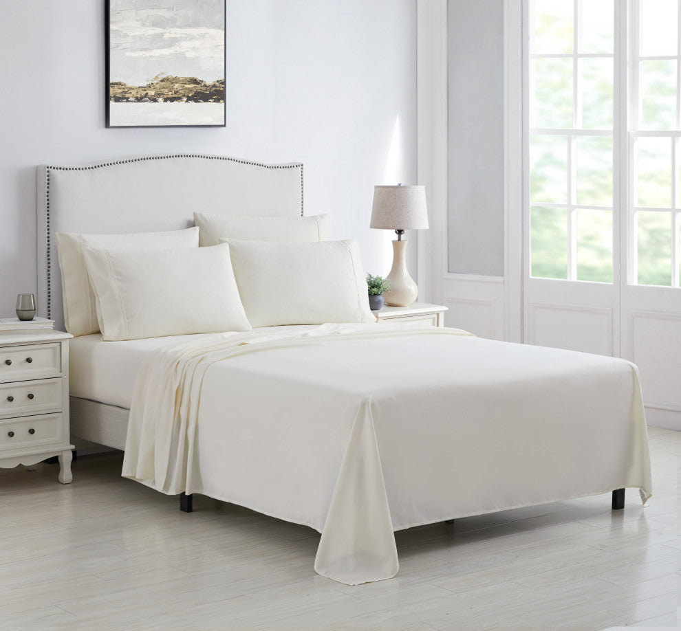 Kathy Ireland 6 Piece Brushed Microfiber Sheet Set, Ivory, Twin