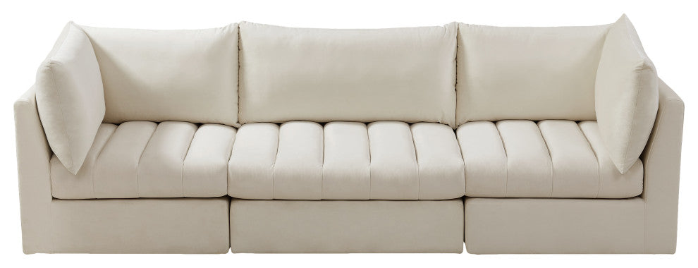 Jacob Velvet Upholstered 3-Piece Modular Sofa, Cream