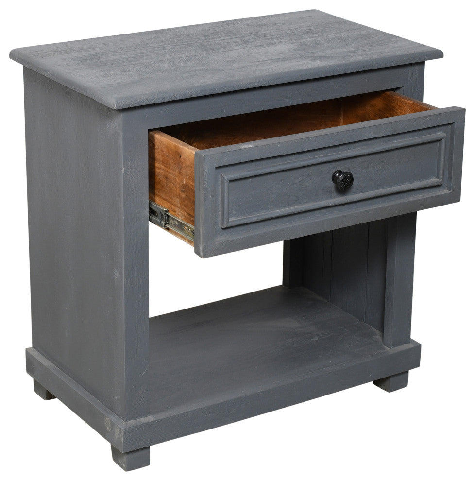 Jenna 1-Drawer Solid Wood Nightstand With Gray Finish
