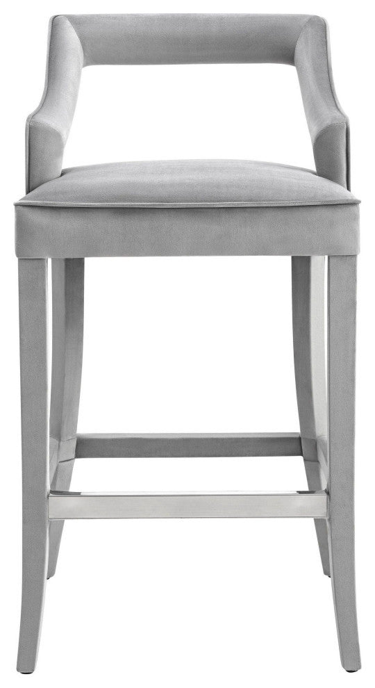 Tiffany Grey Velvet Counter Stool - Grey