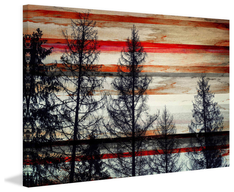 "Trees Against Red Striped Sky" Fine Art Canvas Print, 30"x20"