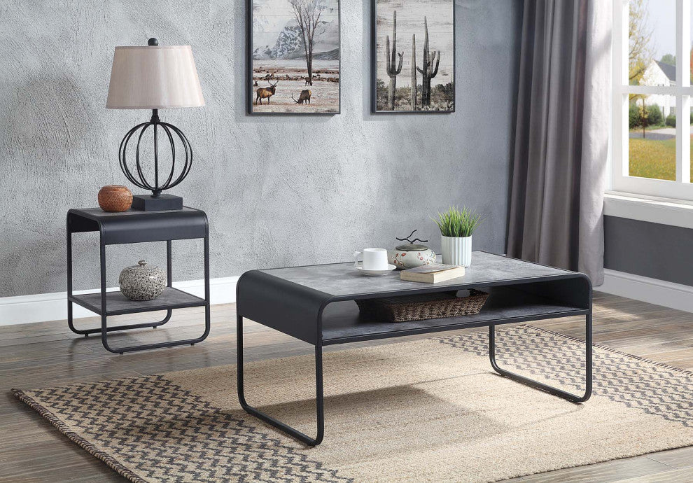 Rectangular Coffee Table With Open Shelf, Grey