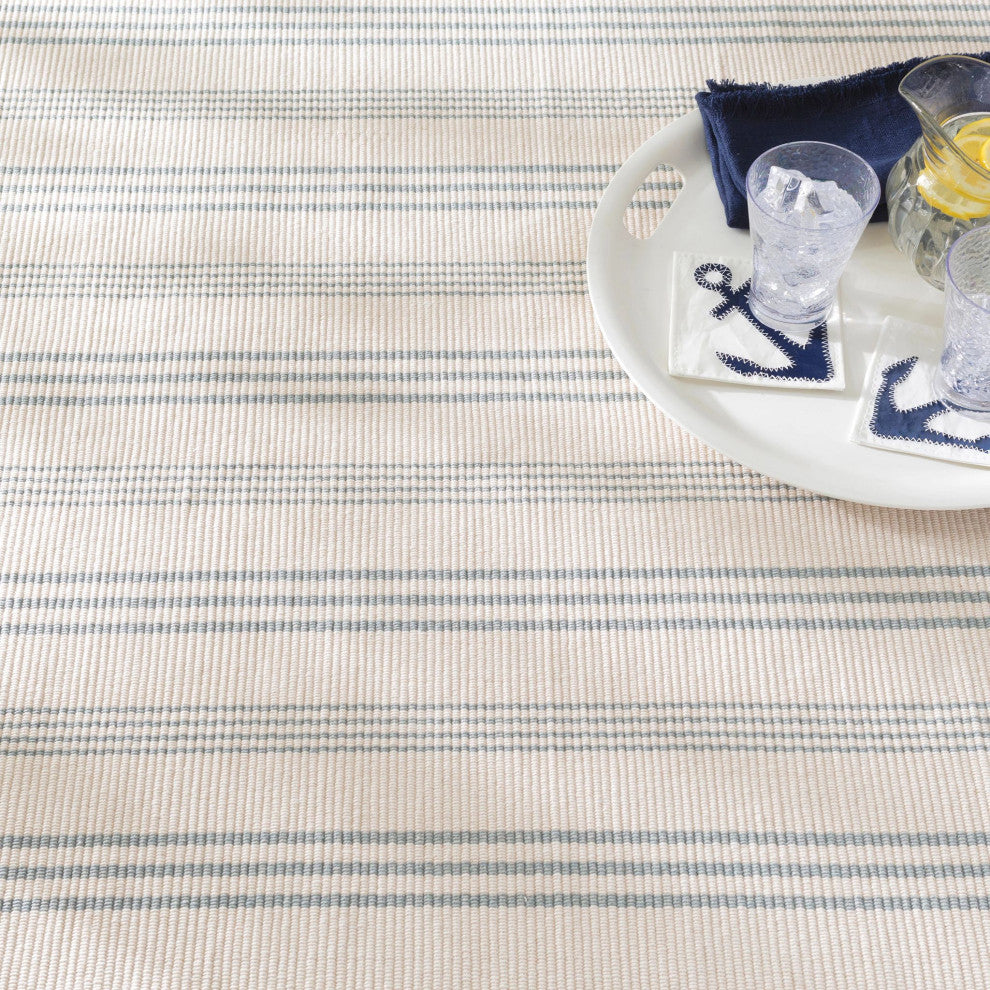 Dash & Albert Swedish Stripe Handwoven Cotton Rug, Blue, Runner-2'6" x 8'