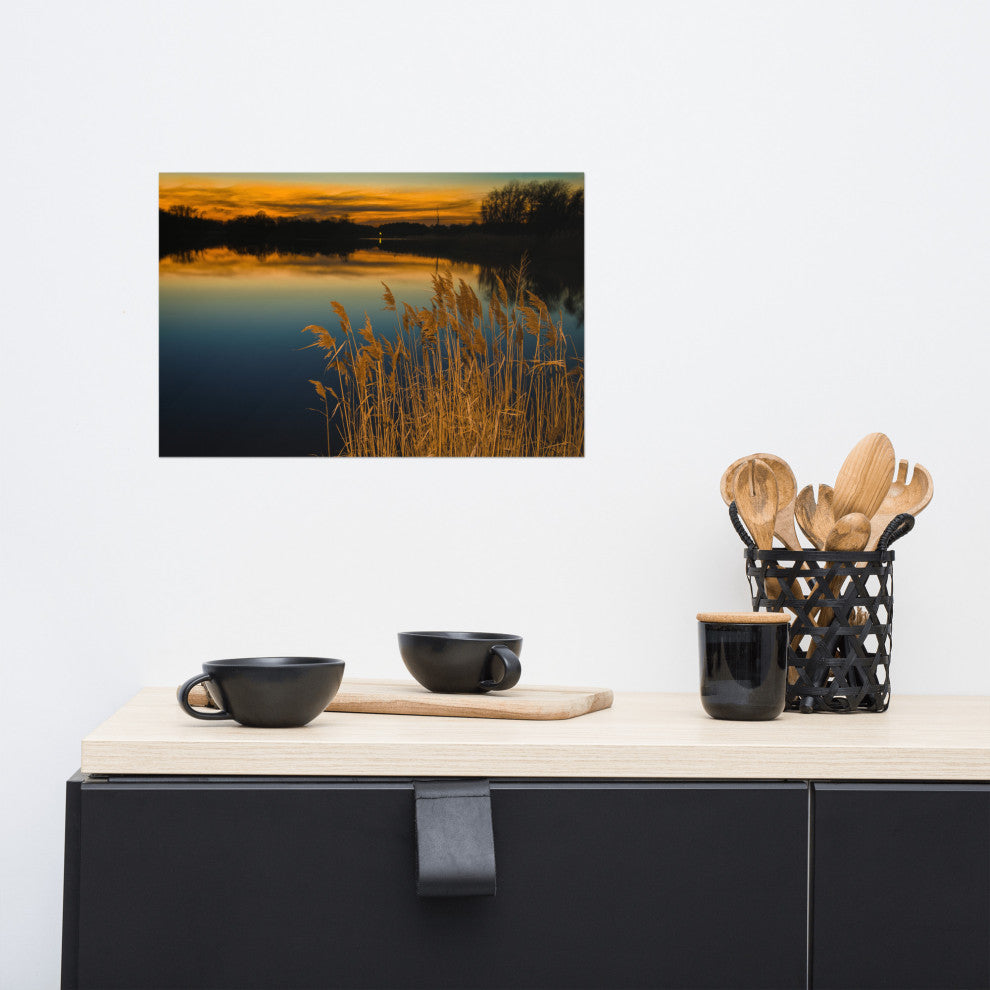 Farmhouse Art Decor: Sunset Reedy Point Landscape Photo Unframed Print, 12" X 18"