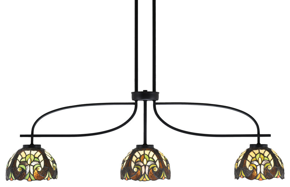 Cavella 3 Light Island Light, Matte Black Finish, 7" Ivory Cypress Art Glass
