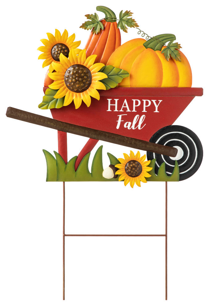 30"H Fall Wheel Barrow Pumpkin Yard Stake