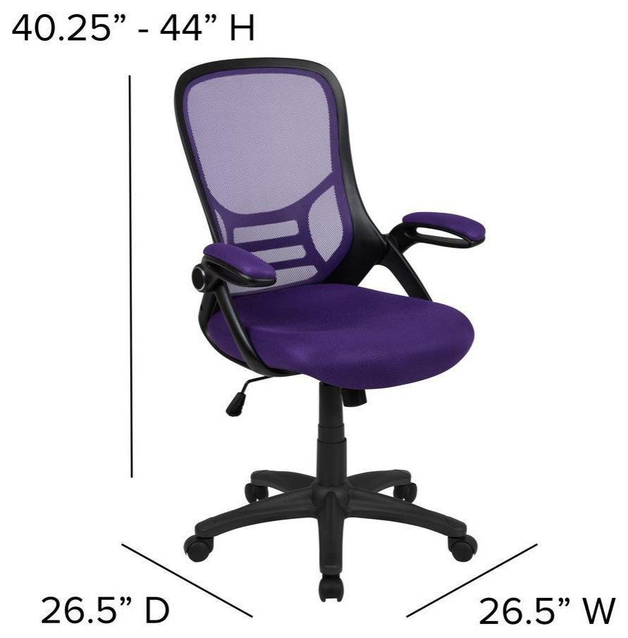 High Back Purple Mesh Ergonomic Swivel Office Chair with Black Frame and...
