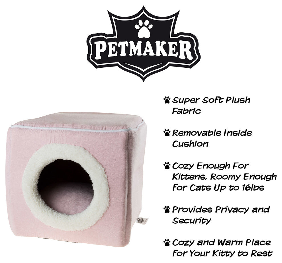PETMAKER Cozy Cave Enclosed Cube Pet Bed, Pink