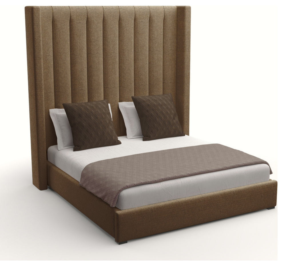 Nativa Interiors Aylet Vertical Channel Tufted Bed, Brown, Ca King, High 87"