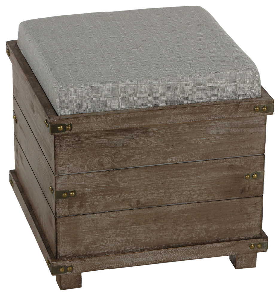 Cortesi Home Scusset Storage Chest Tray Ottoman in Fabric and Wood, Grey