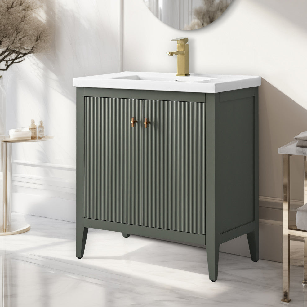 Vanity Art Freestanding Vanity, Vintage Green, 30", Single Sink, Golden Brushed