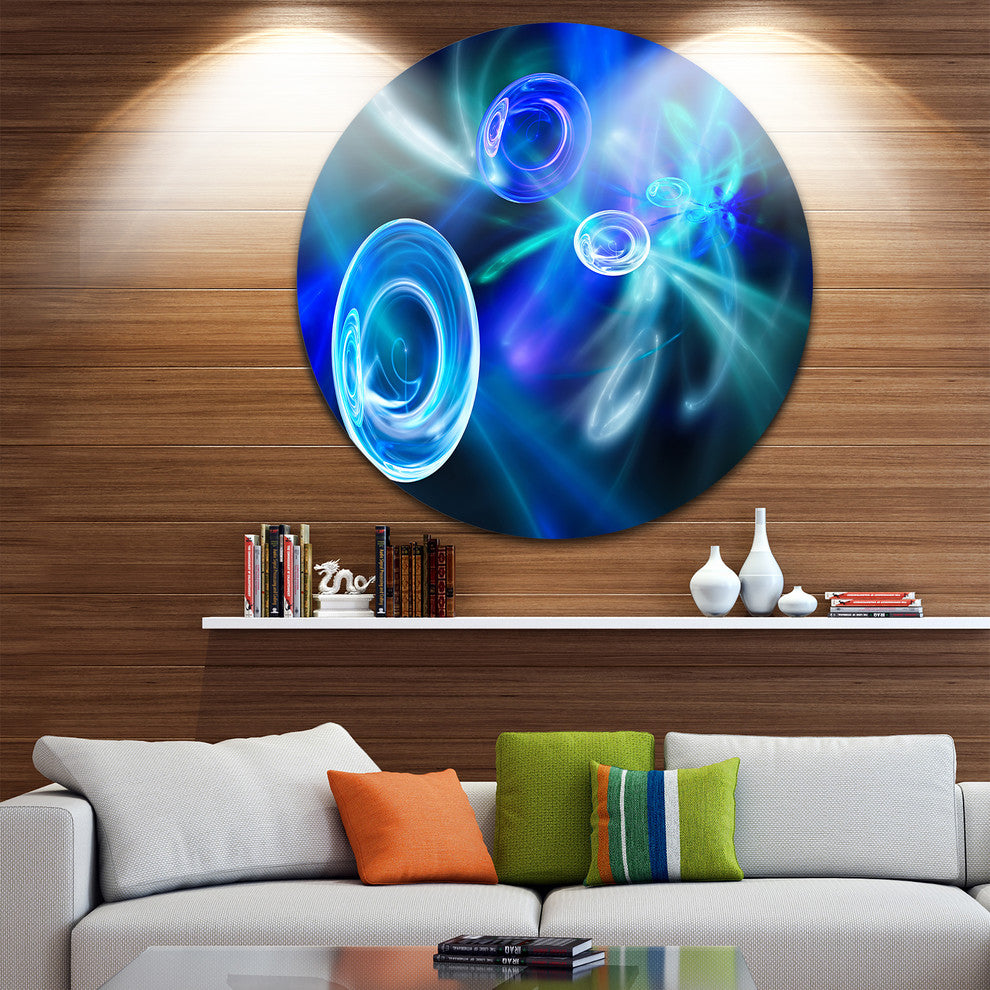 Blue Fractal Desktop Wallpaper, Abstract Disc Metal Artwork, 38"