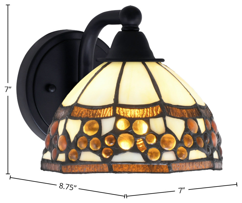 Paramount 1-Light Wall Sconce, Matte Black, 7" Roman Jewel Art Glass