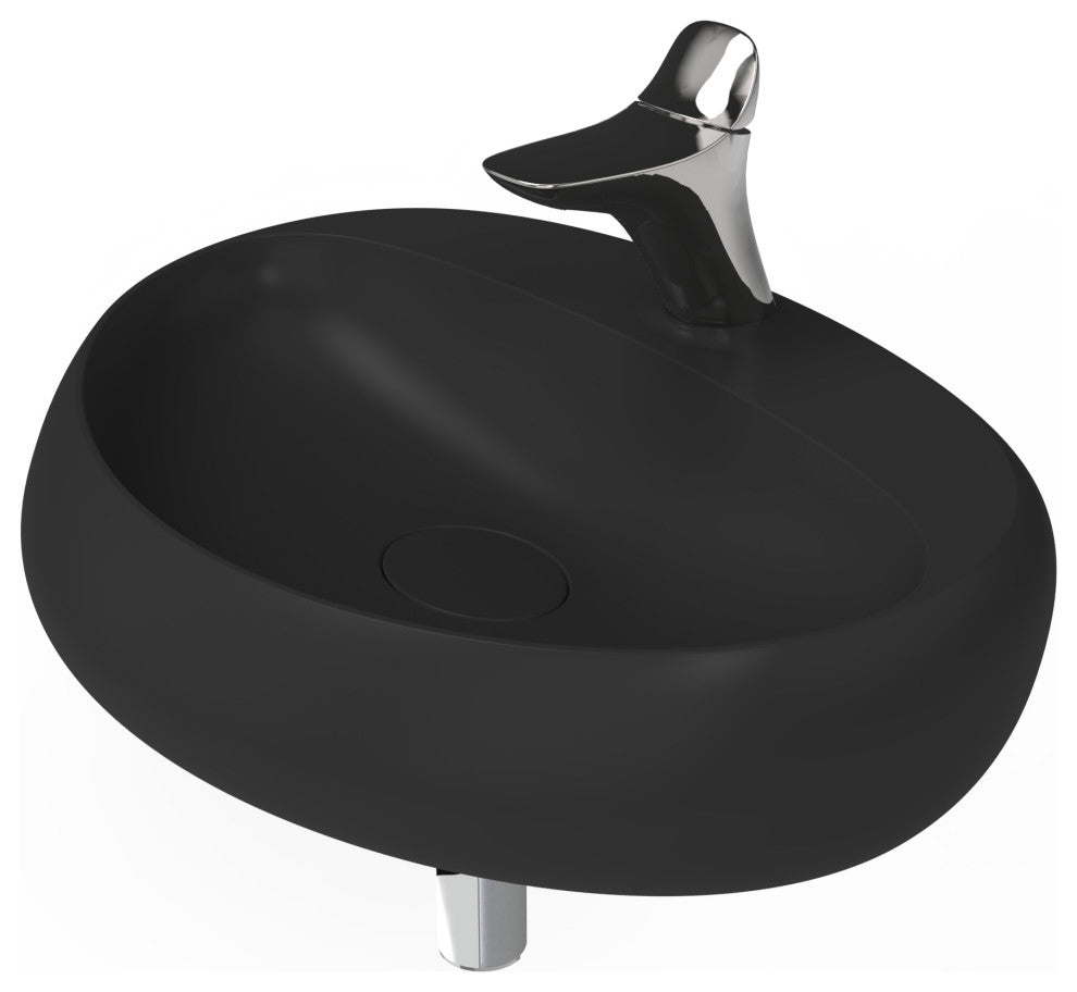 Rosaria 24" Wall Mounted Porcelain Sink, Matte Black, Single Faucet Hole