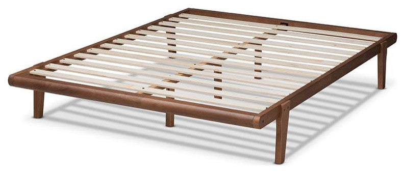 Kaia Mid-Century Modern Walnut Brown Finished Wood King Size Platform Bed Frame
