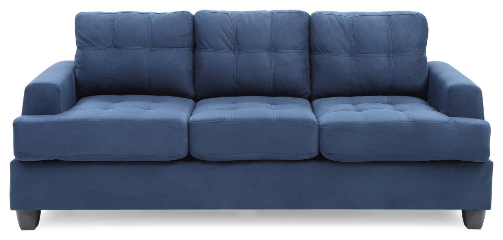 Sandridge 79 in. W Flared Arm Microfiber Straight Sofa, Navy Blue