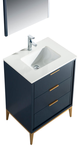 DIVANI 24" Vanity WithQuartz Counter Top, Gloss White, Navy Blue