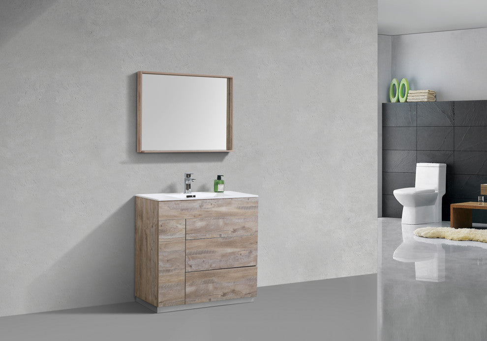 Milano 36" Modern Bathroom Vanity, Nature Wood