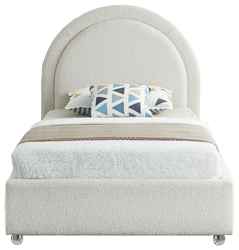 Milo Velvet Upholstered Bed, Cream, Twin