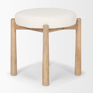 Shaiden Brown Wood With Cream Fabric Stool
