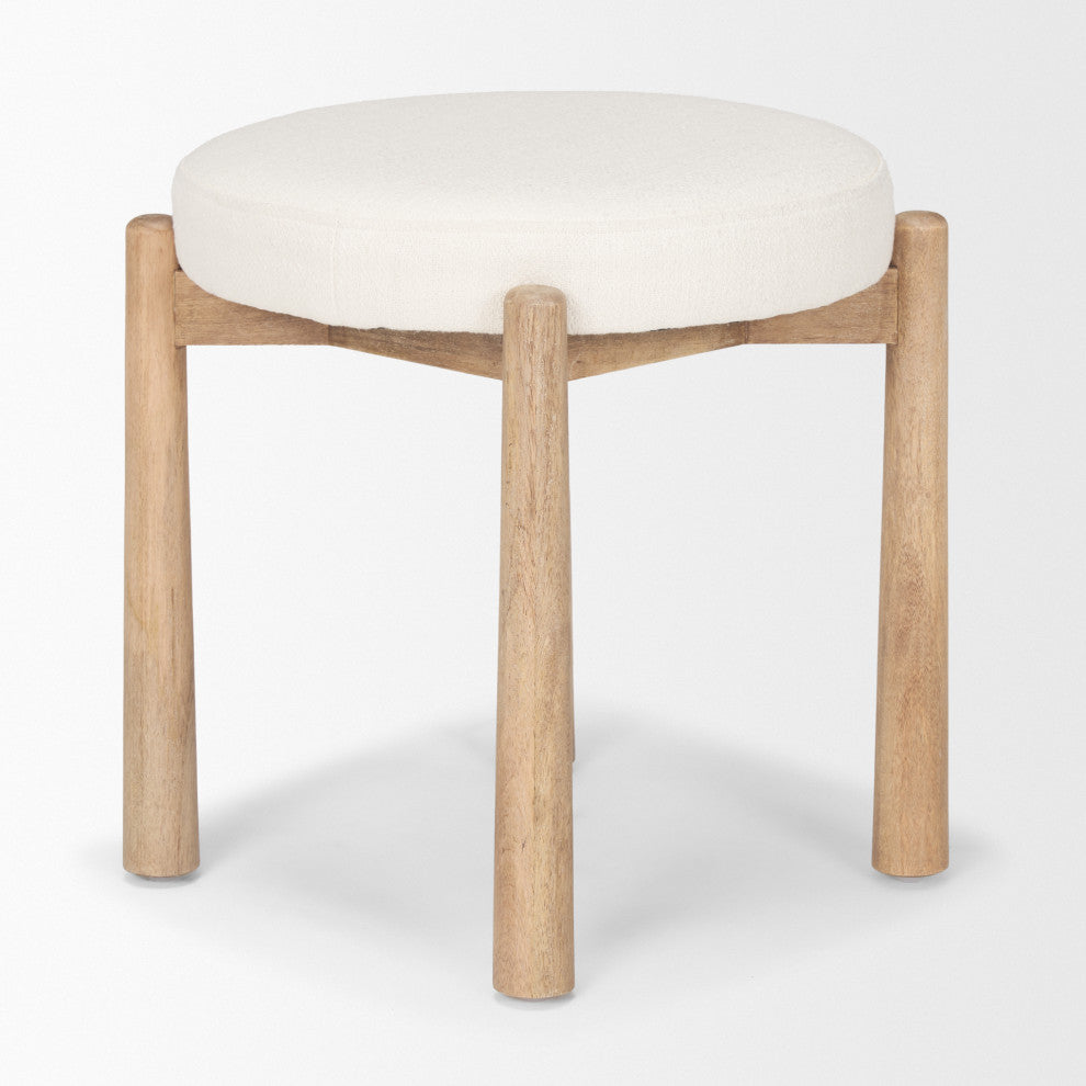 Shaiden Brown Wood With Cream Fabric Stool