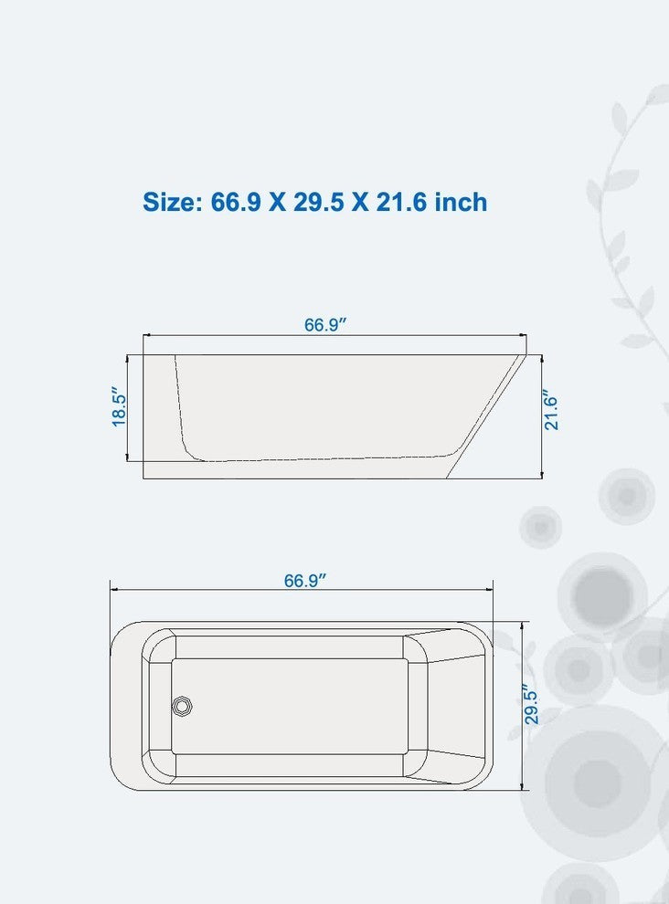 ADM Rounded Freestanding Bathtub, Matte White, 66.9"
