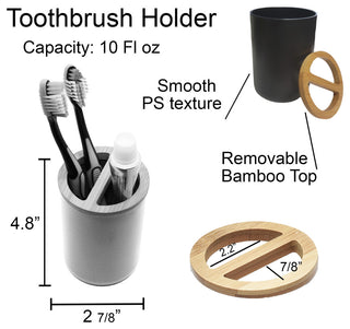 Black PADANG Toothbrush Holder & Toothpaste Holder with Bamboo Top