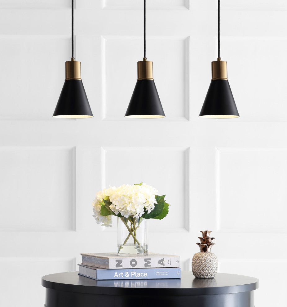 Apollo Metal LED Pendant, Black, Brass Gold, Black/Brass Gold, Width: 33.50"