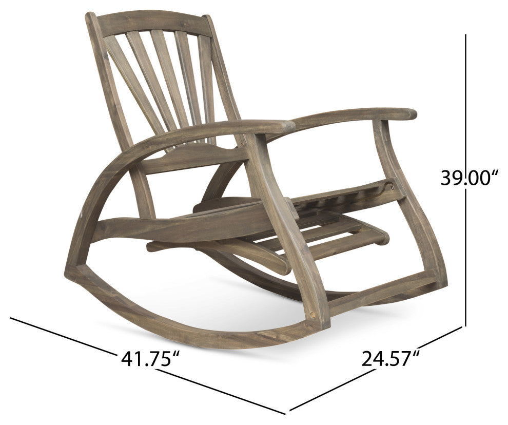 GDF Studio Alva Outdoor Acacia Wood Rocking Chair With Footrest, Gray Finish