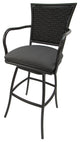 Outdoor Patio Swivel Bar Stool, Erin, Dark Gray Linen, Brown Frame, 30"