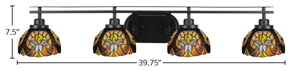 Odyssey 4 Light Bath Bar In Matte Black Finish With 7" Ivory Cypress Art Glass