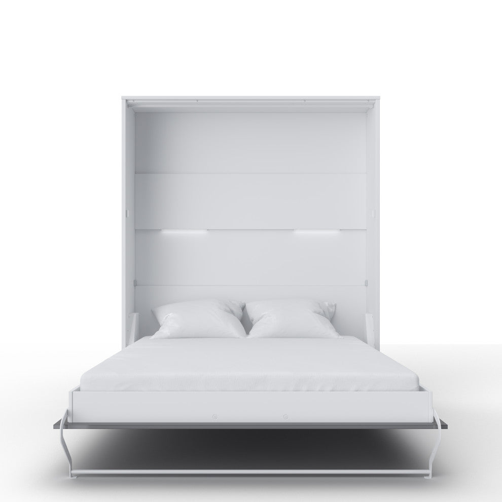 INVENTO Vertical Murphy Bed with LED and Mattress 63x78.7", White/Gray